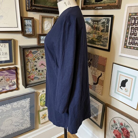 Coldwater Creek Womens Navy Blue Linen & Rayon Blend Button-Front Tunic Top PM - Picture 3 of 6